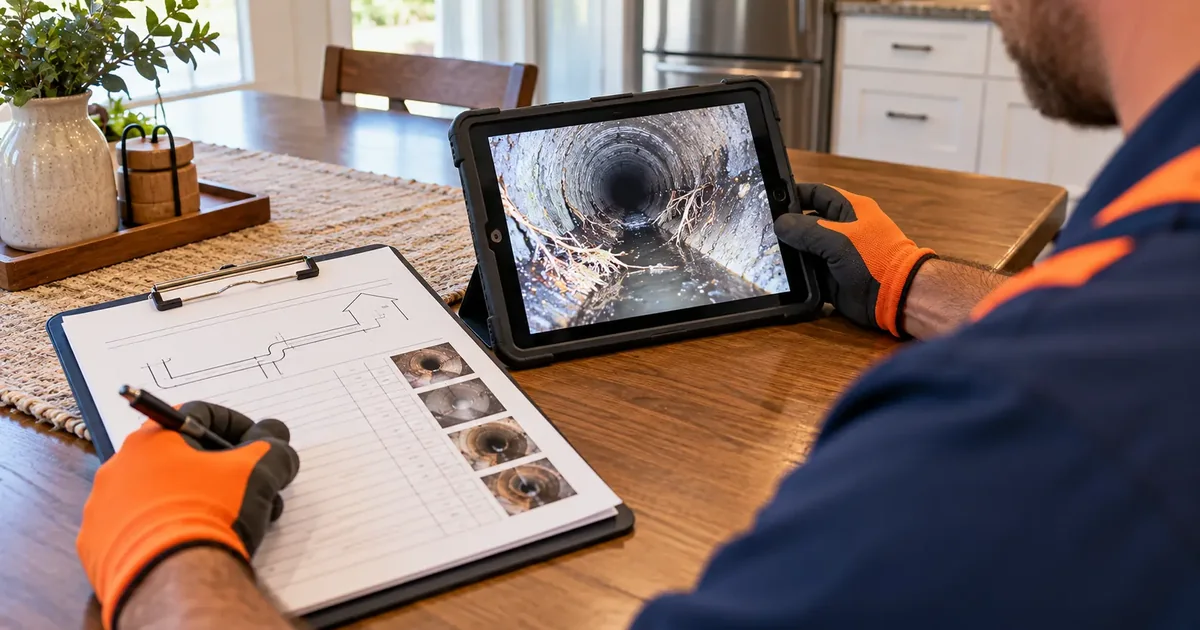 Sewer inspection report and camera footage prepared for an insurance claim in Pine Bluff