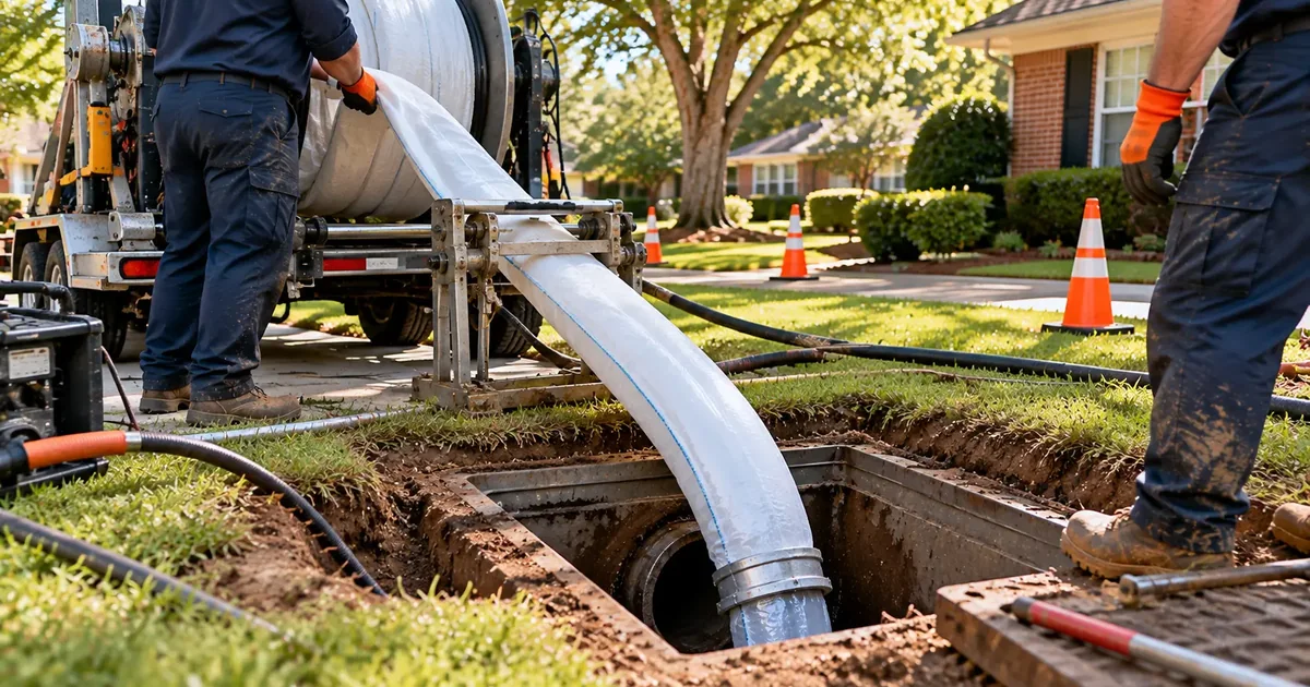 Cured-in-place liner being fed into a sewer line in Pine Bluff